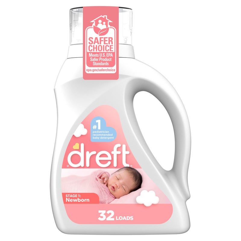 Dreft Stage 1 Newborn Baby Liquid Laundry Detergent, Gentle on Sensitive Skin, HE Compatible, 32 loads - Image 1