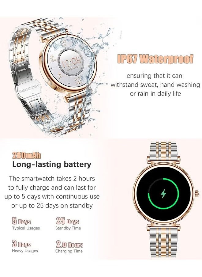 RollsTimi  - Ladies Diamond SmartWatch, 1.27-Inch High-Definition Screen, Fitness Waterproof, Heart Rate Monitoring, Universal For Android And iOS Systems, RT I109 Two Tone Gold - Image 1