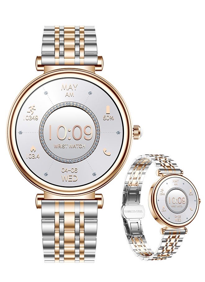 RollsTimi  - Ladies Diamond SmartWatch, 1.27-Inch High-Definition Screen, Fitness Waterproof, Heart Rate Monitoring, Universal For Android And iOS Systems, RT I109 Two Tone Gold - Image 1