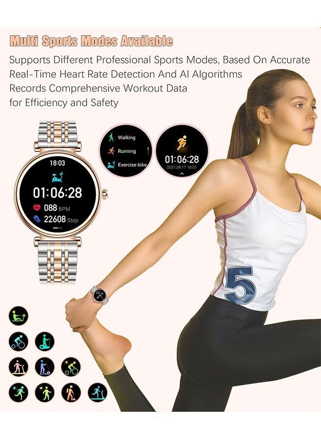 RollsTimi  - Ladies Diamond SmartWatch, 1.27-Inch High-Definition Screen, Fitness Waterproof, Heart Rate Monitoring, Universal For Android And iOS Systems, RT I109 Two Tone Gold - Image 1