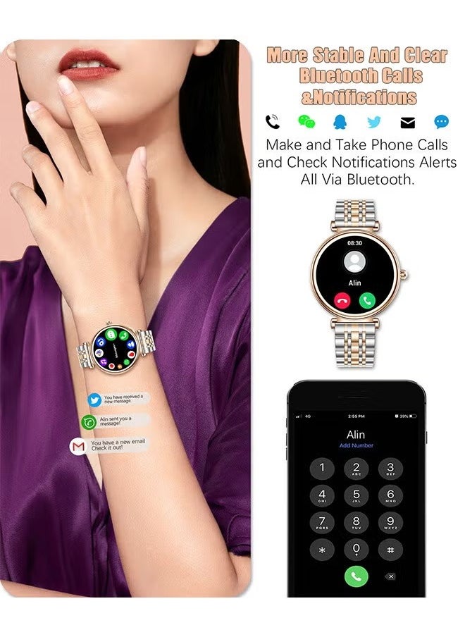 RollsTimi  - Ladies Diamond SmartWatch, 1.27-Inch High-Definition Screen, Fitness Waterproof, Heart Rate Monitoring, Universal For Android And iOS Systems, RT I109 Two Tone Gold - Image 1
