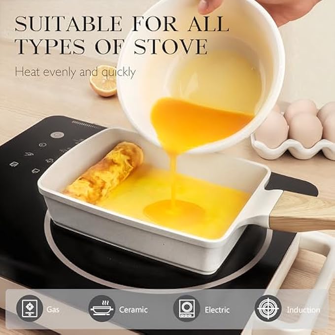 GIPP Non Stick Egg Pan  Section Breakfast Frying Pan Grill Pan With HeatResistant Handle Omelette Pan Compatible With All Stovetops Pfoa Free White Tamagoyaki - Image 4