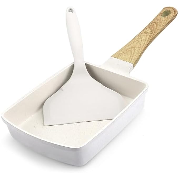 GIPP Non Stick Egg Pan  Section Breakfast Frying Pan Grill Pan With HeatResistant Handle Omelette Pan Compatible With All Stovetops Pfoa Free White Tamagoyaki - Image 1