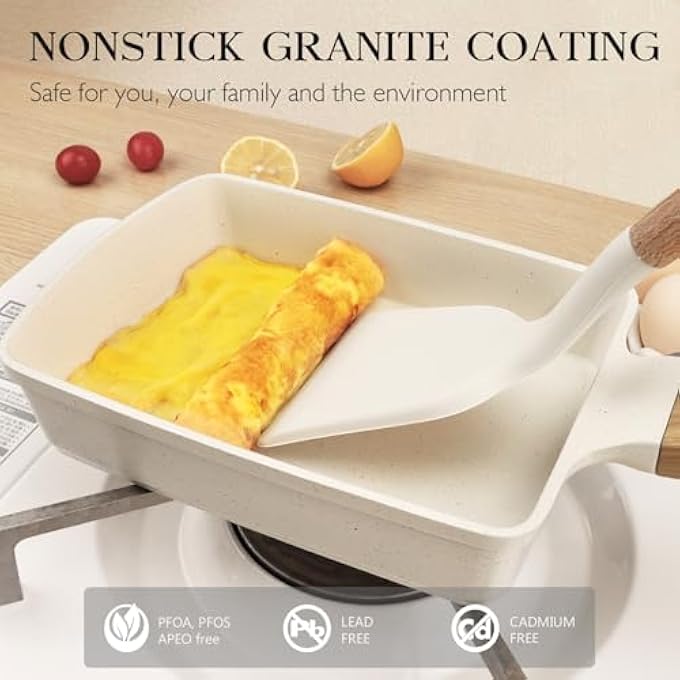 GIPP Non Stick Egg Pan  Section Breakfast Frying Pan Grill Pan With HeatResistant Handle Omelette Pan Compatible With All Stovetops Pfoa Free White Tamagoyaki - Image 5