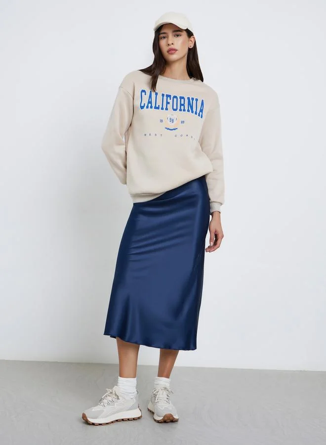 Take Two Take Two Beige California Print Relaxed Fit Sweatshirt