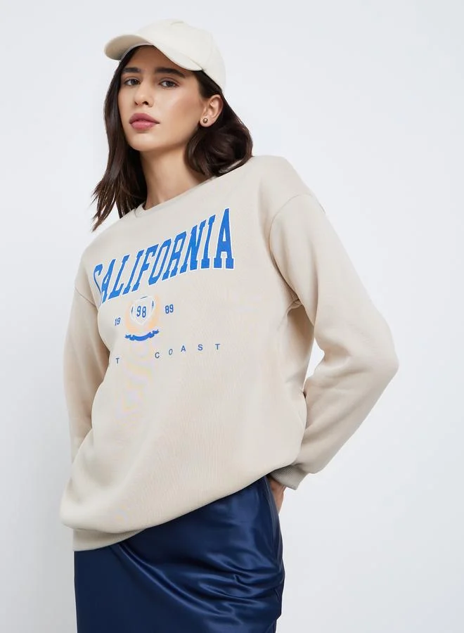 Take Two Take Two Beige California Print Relaxed Fit Sweatshirt