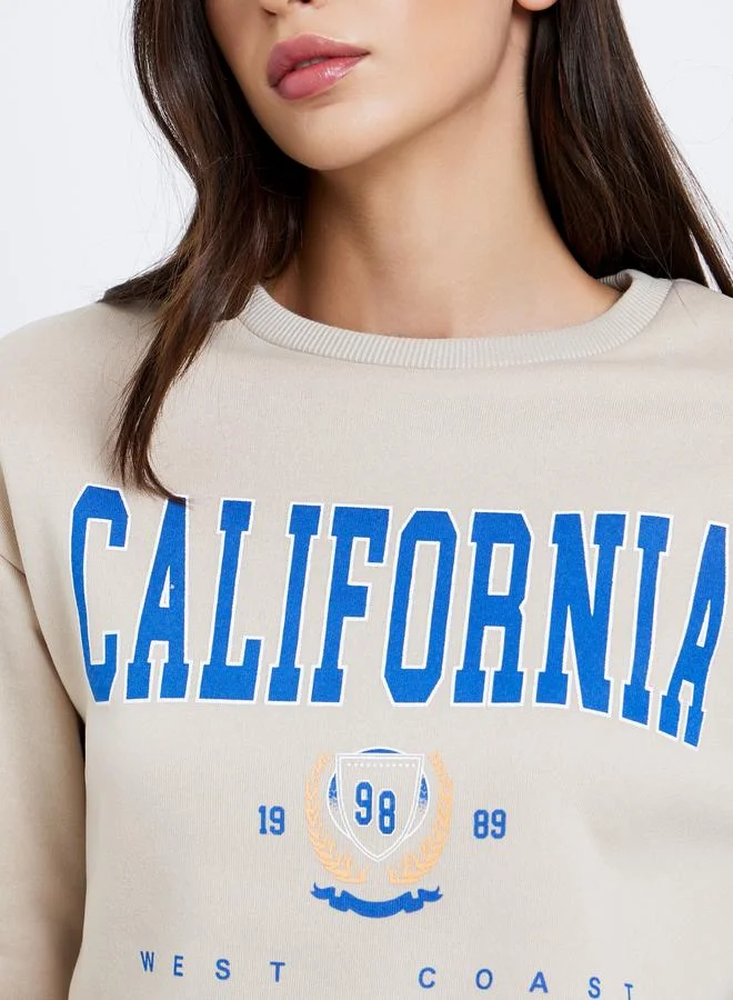 Take Two Beige Take Two Beige California Print Relaxed Fit Sweatshirt for Women | Best Price UAE