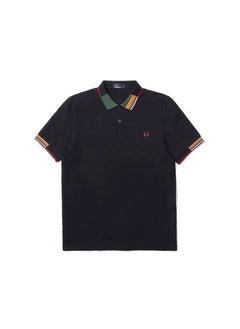 FRED PERRY Cotton summer casual short-sleeved men's polo shirt/navy red and green collar  - Image 1