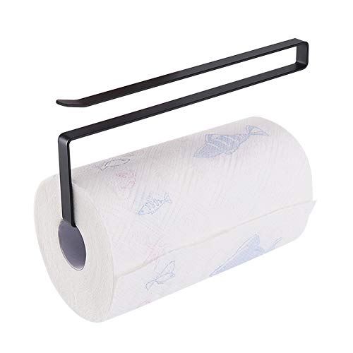 ORAPICH Usmascot Paper Towel Holder Dispenser Under Cabinet Paper Roll Holders (NO Drilling) for Kitchen Bathroom, Hanging Paper Towel Rack Hanger Over The Door, Humanized Design (Black) - Image 1