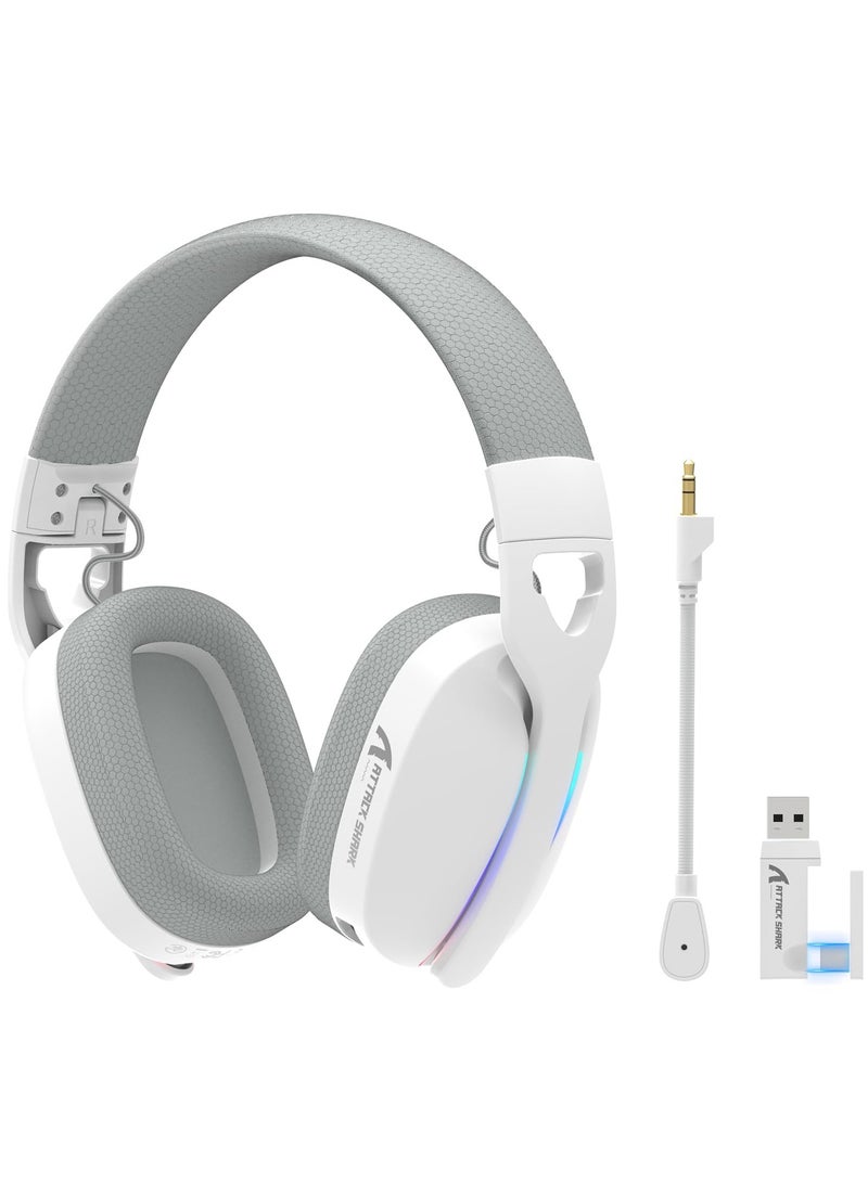 Attack Shark L90 RGB Wireless Gaming Headset for PS4/PS5/PC/Xbox,2.4Ghz Bluetooth Gaming Headphone with Mic,Lightweight,Foldable,Customize via Software - White - Image 1