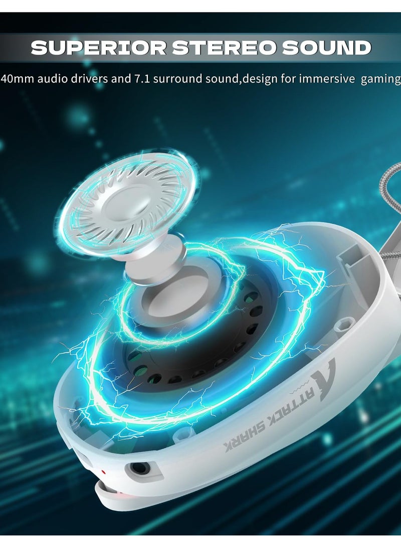 Attack Shark L90 RGB Wireless Gaming Headset for PS4/PS5/PC/Xbox,2.4Ghz Bluetooth Gaming Headphone with Mic,Lightweight,Foldable,Customize via Software - White - Image 2