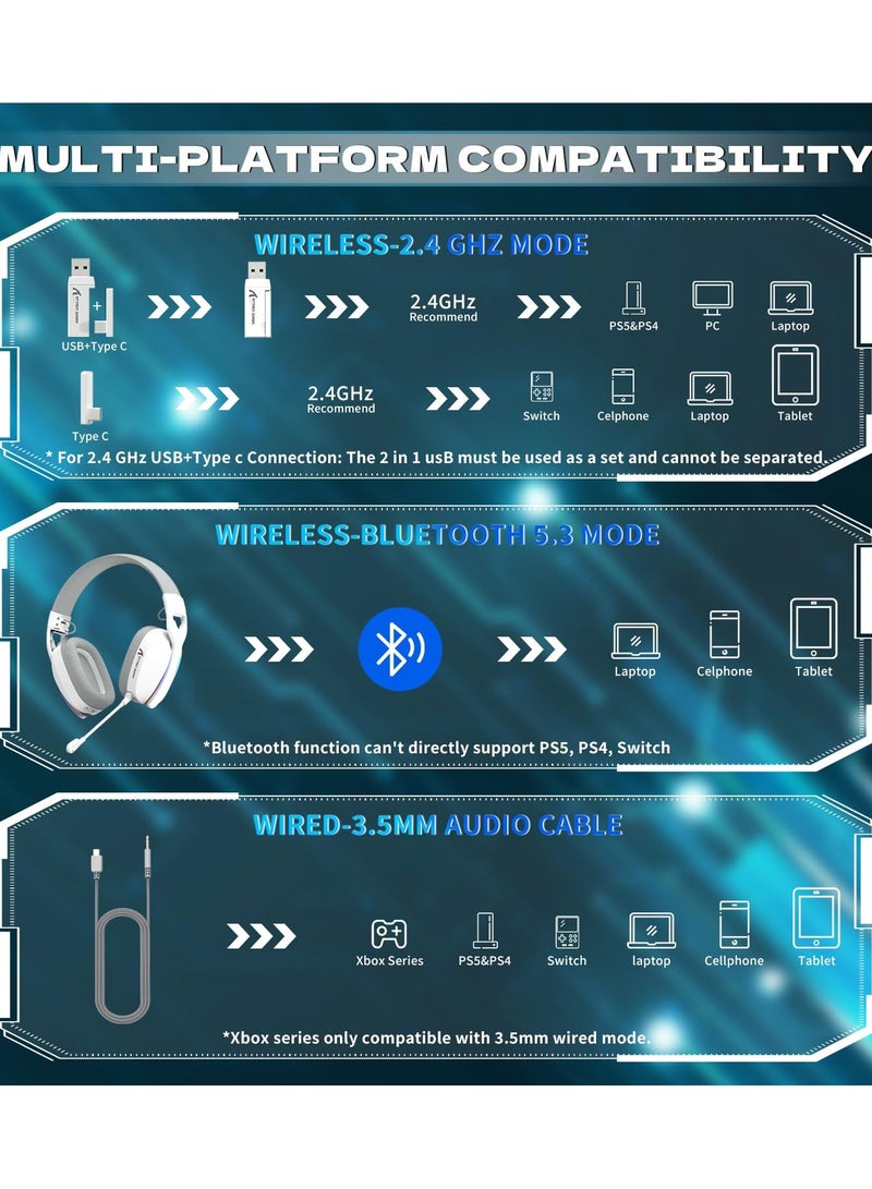 Attack Shark L90 RGB Wireless Gaming Headset for PS4/PS5/PC/Xbox,2.4Ghz Bluetooth Gaming Headphone with Mic,Lightweight,Foldable,Customize via Software - White - Image 4