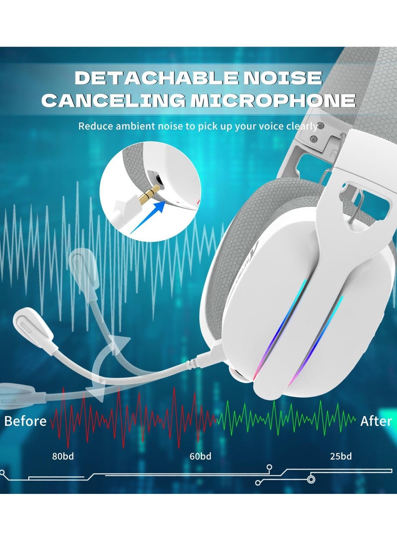 Attack Shark L90 RGB Wireless Gaming Headset for PS4/PS5/PC/Xbox,2.4Ghz Bluetooth Gaming Headphone with Mic,Lightweight,Foldable,Customize via Software - White - Image 5