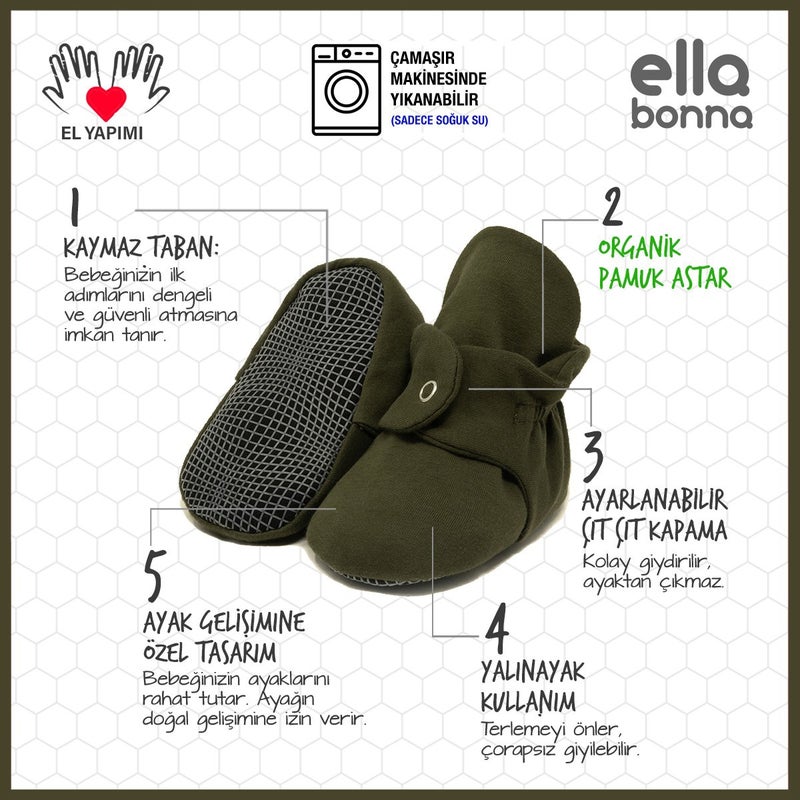 Ella Bonna Organic Cotton Baby Booties, Anti-Slip Sole, Cotton Newborn Slippers Home Nursery Shoes - Image 5