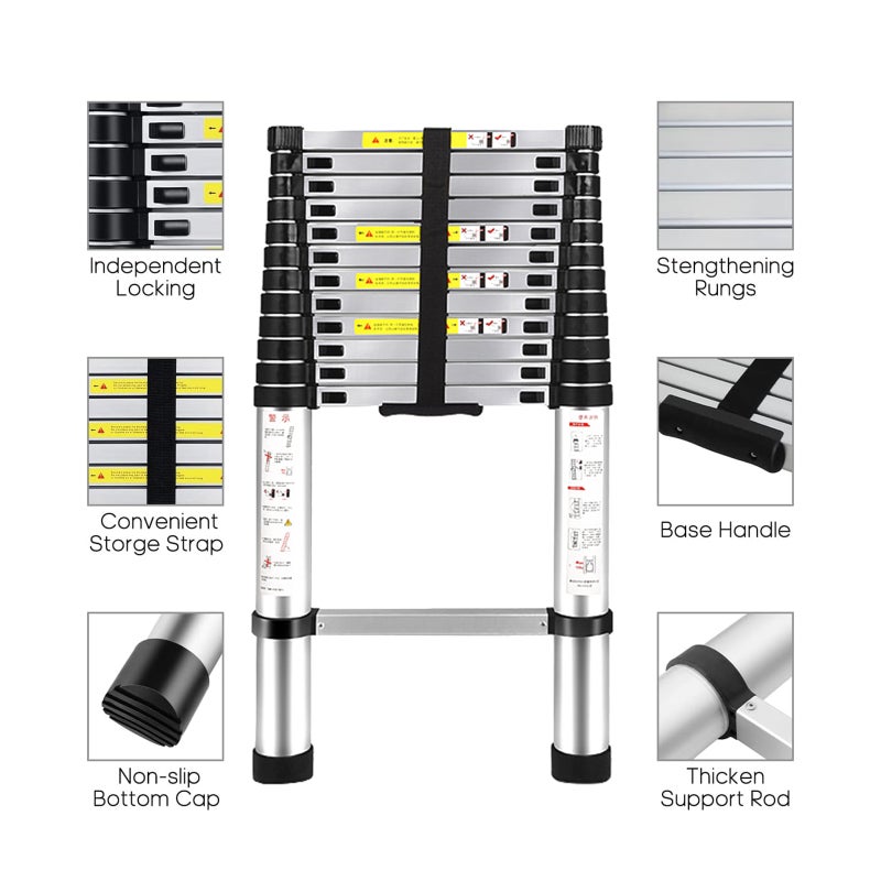 Sharpdo Aluminum Telescopic Ladder, Maximum Load Capacity 150KG, Multi-purpose Foldable Ladder, Suitable for RV or Outdoor Work 200CM - Image 5