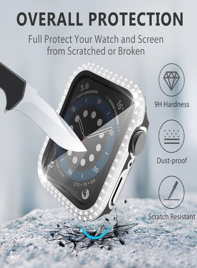 CAVIAR Smartwatch Luxury Anti Shock Screen Protector Cover Case Sensitive Touch Tempered Glass Screen Protector Two Tone Color Double Row Glitter Crystal Diamonds Apple Watch Series 8 7 45mm Black / Silver - Image 5