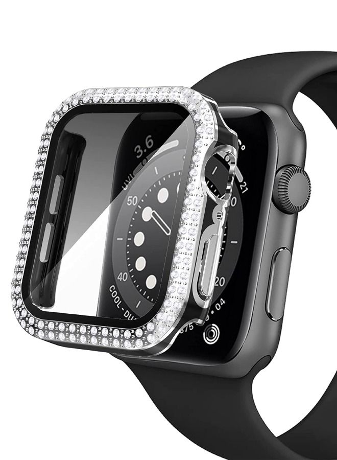 CAVIAR Smartwatch Luxury Anti Shock Screen Protector Cover Case Sensitive Touch Tempered Glass Screen Protector Two Tone Color Double Row Glitter Crystal Diamonds Apple Watch Series 8 7 45mm Black / Silver - Image 1