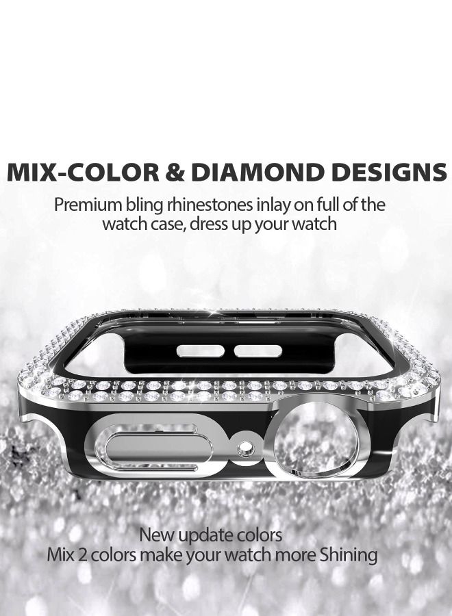 CAVIAR Smartwatch Luxury Anti Shock Screen Protector Cover Case Sensitive Touch Tempered Glass Screen Protector Two Tone Color Double Row Glitter Crystal Diamonds Apple Watch Series 8 7 45mm Black / Silver - Image 3