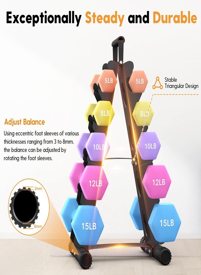 AmazeFan 5 Tier Dumbbell Rack Stand Only, A-Frame Design Weight Rack with Handle, Weight Rack for Home Gym Storage Stand, Weights Metal Strength Training Dumbbell Holder (Dumbells not Included) - Image 4