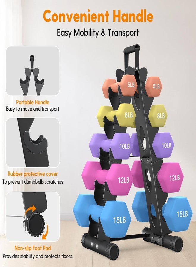 AmazeFan 5 Tier Dumbbell Rack Stand Only, A-Frame Design Weight Rack with Handle, Weight Rack for Home Gym Storage Stand, Weights Metal Strength Training Dumbbell Holder (Dumbells not Included) - Image 3