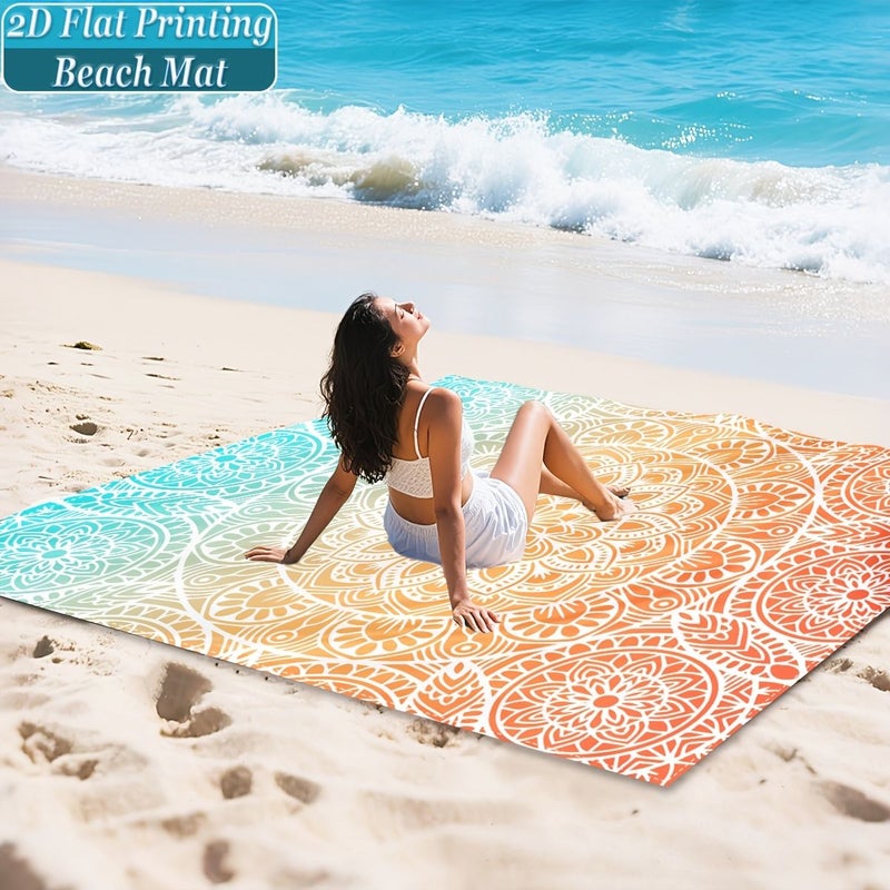 181cm Mixed Orange Blue Mandala Beach Mat Fade Resistant Windproof Portable Picnic - Image 4