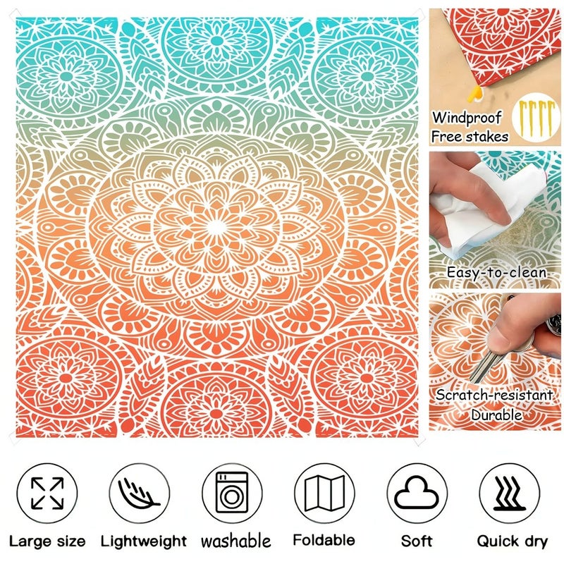 181cm Mixed Orange Blue Mandala Beach Mat Fade Resistant Windproof Portable Picnic - Image 2