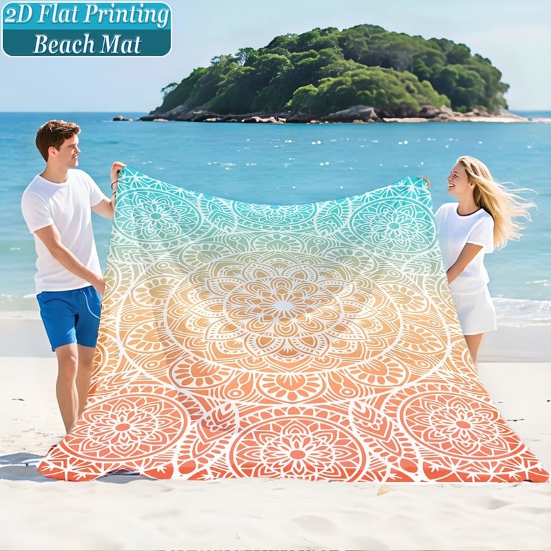 181cm Mixed Orange Blue Mandala Beach Mat Fade Resistant Windproof Portable Picnic - Image 1