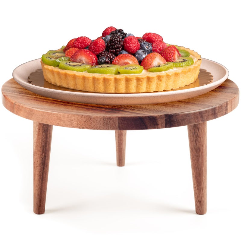 SPEShh Acacia Wooden Round Footed Serving Board - Pedestal Riser Cake Stand with Removable Legs - Charcuterie Tray - Image 2