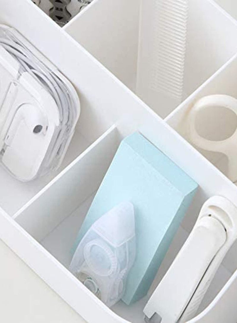 SYOSI Desk Organizer 5 Compartment Pen Pencil Holder Stationery Desktop Caddy Office Storage for Kids Teacher Pen Holder for Desk Cute Organization and Accessories for Office, Home, School(White) - Image 2