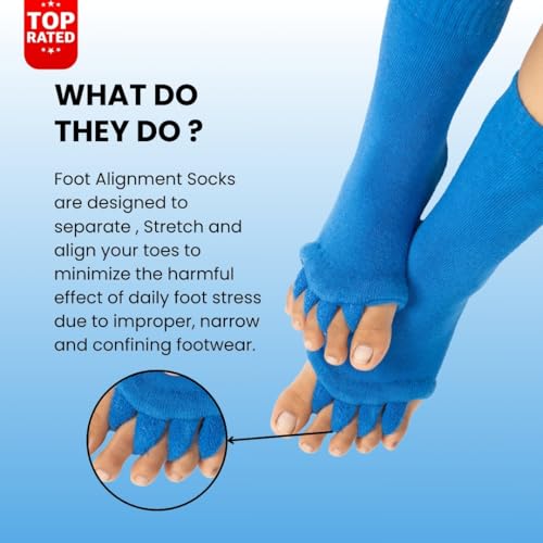 DIRTS Original Foot Alignment 5-Toe Separator Orthopedic Cotton Socks for Women & Men – Bunion Corrector & Plantar Fasciitis Support(Navy Blue, M) - Image 2