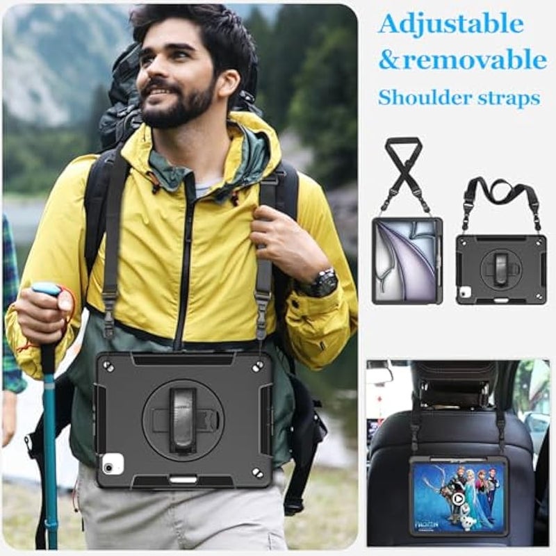 Case for iPad Pro 12.9 2022 2021 2020: Military Grade TPU Protective Cover for iPad 12.9 Inch 6th Gen/ 5th Gen/4th Gen W/Pencil Holder - Stand - Handle - Shoulder Strap- Black - Image 5