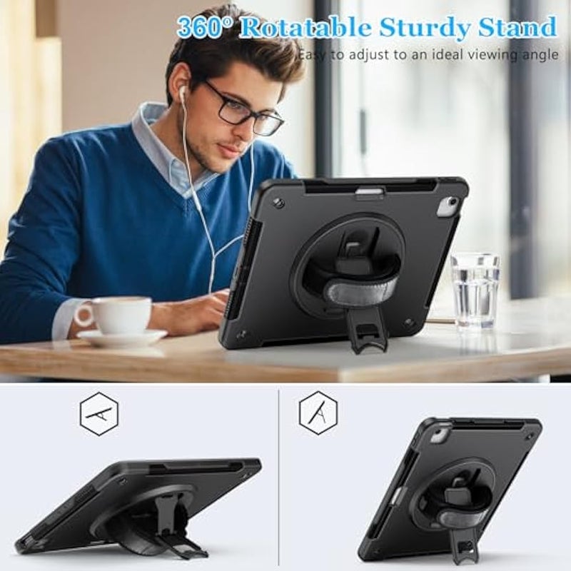 Case for iPad Pro 12.9 2022 2021 2020: Military Grade TPU Protective Cover for iPad 12.9 Inch 6th Gen/ 5th Gen/4th Gen W/Pencil Holder - Stand - Handle - Shoulder Strap- Black - Image 3