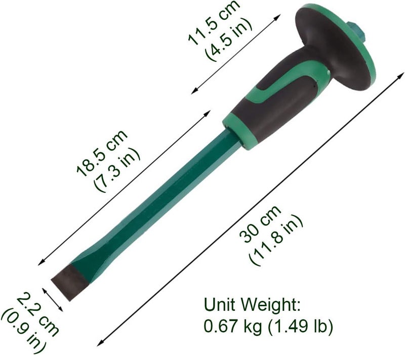 Lestino Mason Chisel With Hand Guard, 12 inches (30 cm) Heavy Duty Flat End Rock Concrete Mortar Stone Chisel for Demolishing Carving Scaling Breaking Hounding - Image 2