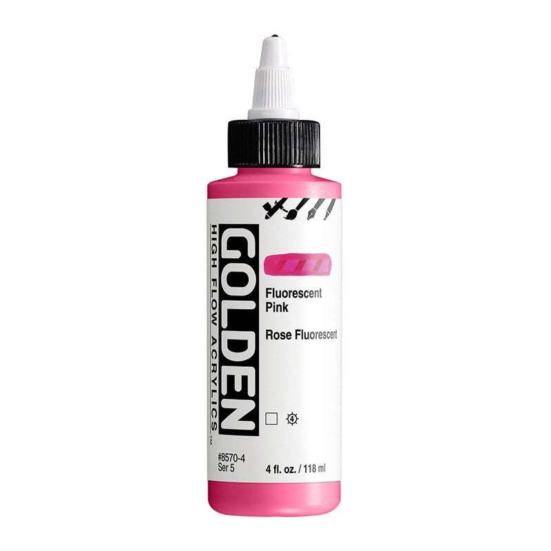 GOLDEN High Flow Acrylics, Fluorescent Pink, 4 fl. oz. Bottle, Professional Acrylic Paint, Transparent - Image 1