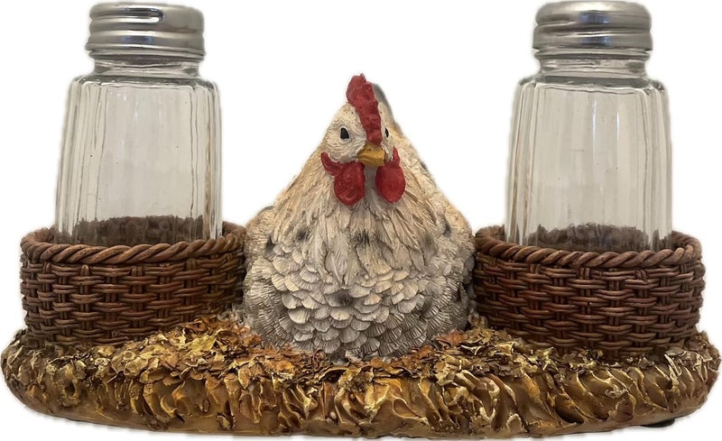 Pine Ridge Hen Salt And Pepper Shaker - Two Glass Shakers, Hen On Nest Holder Caddy For Spices And Seasonings, For Kitchen, Dining Or Table Decor - Image 1