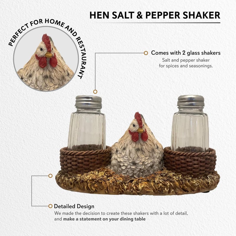 Pine Ridge Hen Salt And Pepper Shaker - Two Glass Shakers, Hen On Nest Holder Caddy For Spices And Seasonings, For Kitchen, Dining Or Table Decor - Image 3