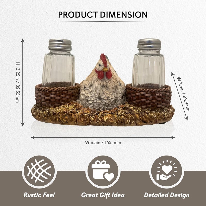 Pine Ridge Hen Salt And Pepper Shaker - Two Glass Shakers, Hen On Nest Holder Caddy For Spices And Seasonings, For Kitchen, Dining Or Table Decor - Image 2