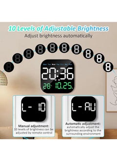 Necomi Digital Wall Clock Digital Clock 9 Inch Led Digital Clock With Remote Control For Living Room Decoration Week Date Temperature In 3 Colors Auto Brightness Standing And Hanging  - Image 5