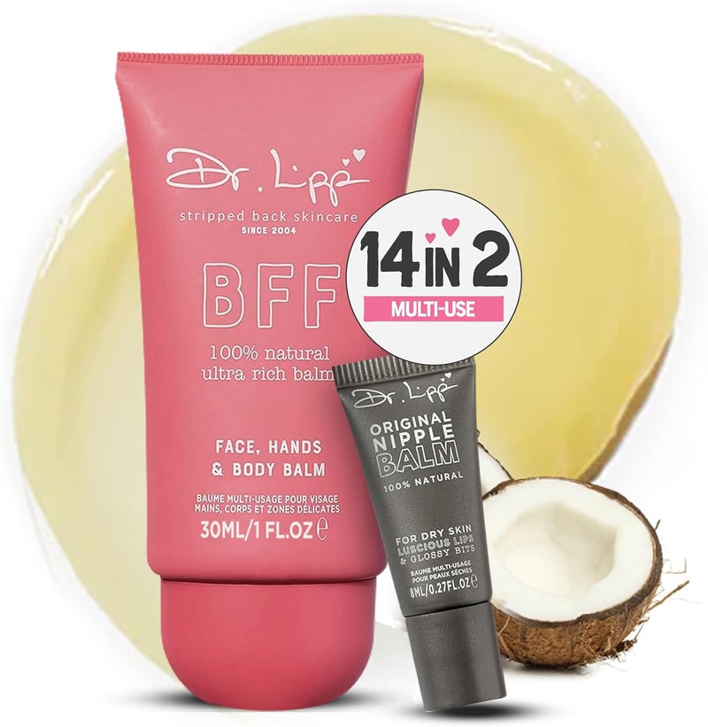 DR. LIPP Dr.Lipp, Dry Skin Heros - BFF Balm and Original Nipple Balm. 14-IN-TWO. Face Balm, Hand Balm, Lip Balm, Nipple Balm, Cuticle Cream etc. 100% natural-origin. 30ml BFF + 15ml Original. - Image 1