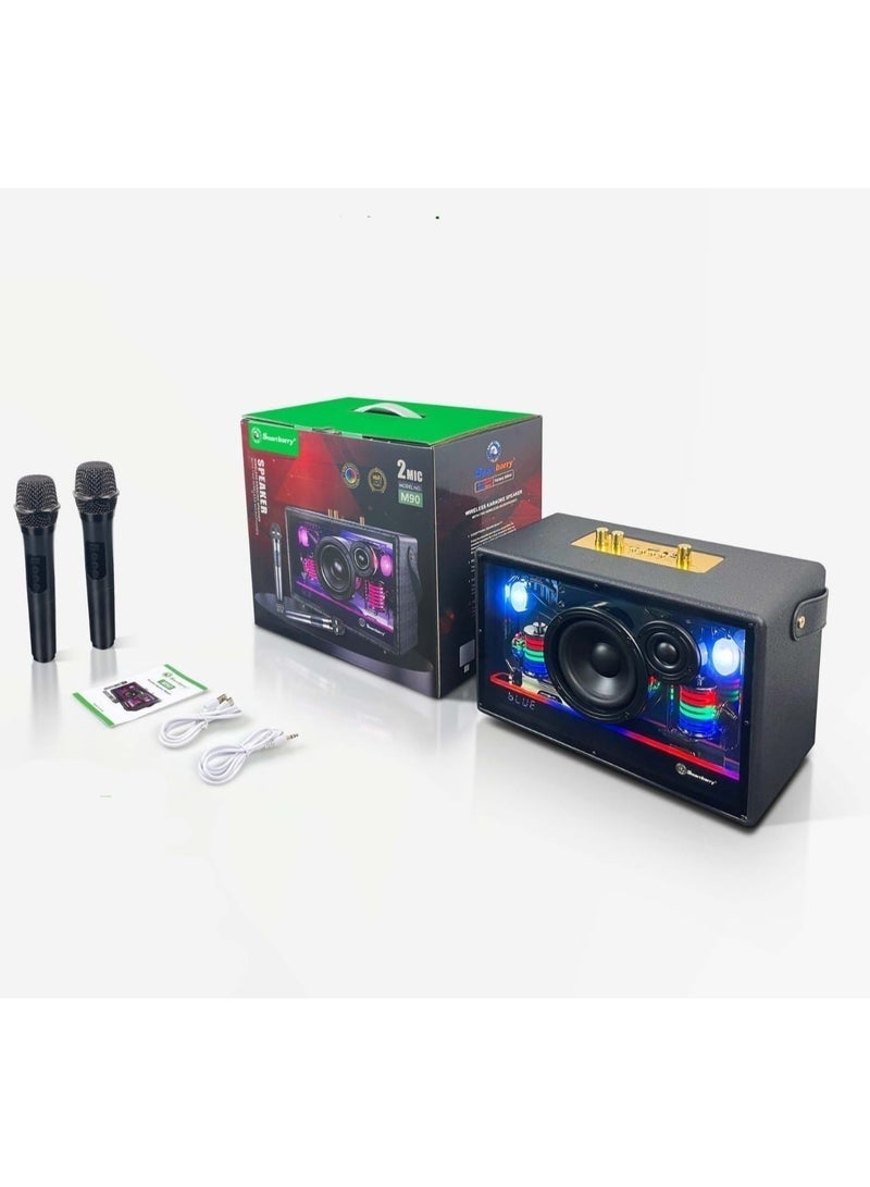 Smart Berry M90 Portable Bluetooth Speaker with 2 UHF Wireless Microphones, LED Light Show, Deep Bass, Rechargeable Battery, Karaoke Machine for Adults & Kids, Indoor & Outdoor Party Sound System – Black - Image 2
