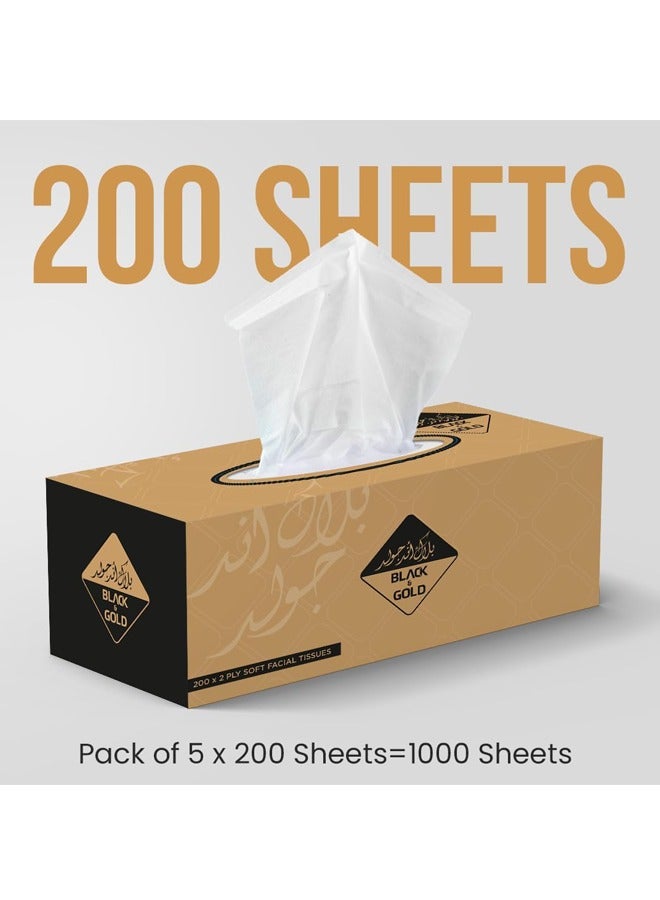 NICE Touch 2 Ply Facial Tissue 1000 Sheets, 5 Packs of 200 Sheets - Black & Gold Boxes Contains 1000 Premium 2 Ply Tissues - Image 3
