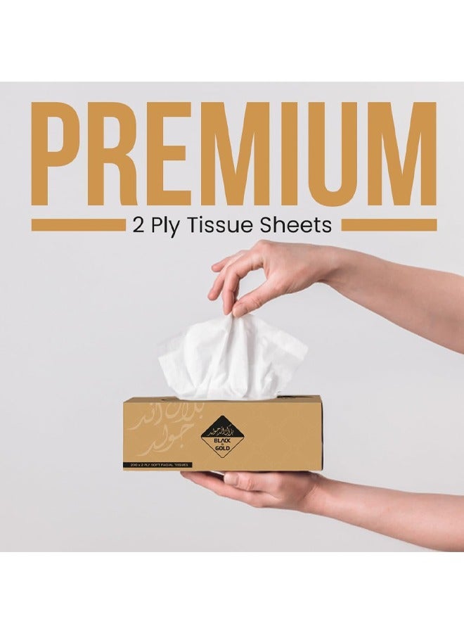 NICE Touch 2 Ply Facial Tissue 1000 Sheets, 5 Packs of 200 Sheets - Black & Gold Boxes Contains 1000 Premium 2 Ply Tissues - Image 2