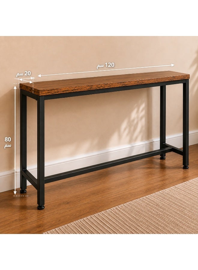 Modern Slim Console Table with Wood Top and Black Metal Frame - Image 5