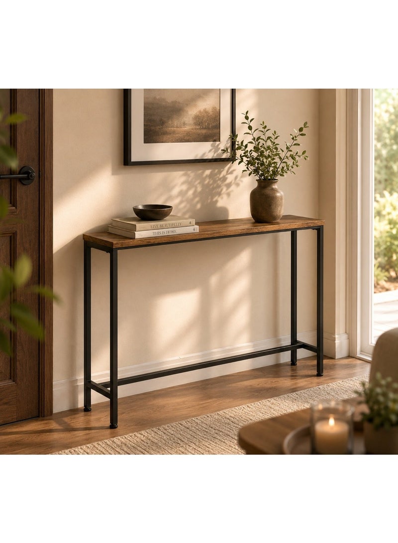 Modern Slim Console Table with Wood Top and Black Metal Frame - Image 3