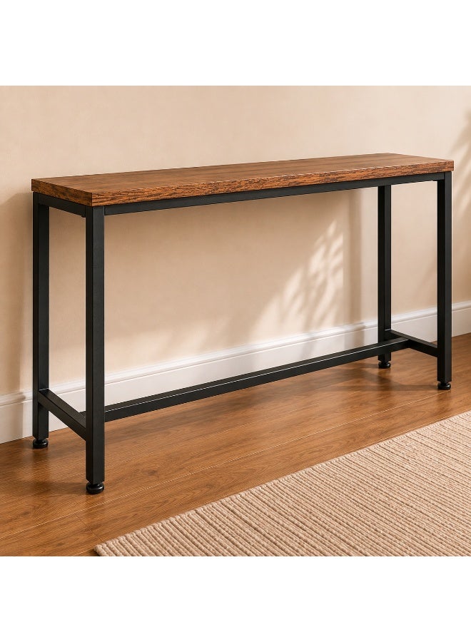 Modern Slim Console Table with Wood Top and Black Metal Frame - Image 2
