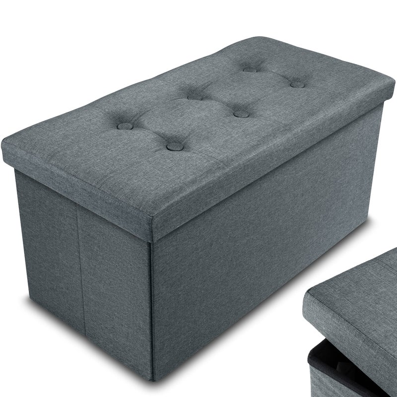 Nyxi Foldable Ottoman Storage Box76x38x38cm 80L Capacity MultiPurpose 2Seater Foot Stool Storage Organizer with Lid for Kids Toys Bedroom Hallway Living Room Dark Grey Fine Fabric