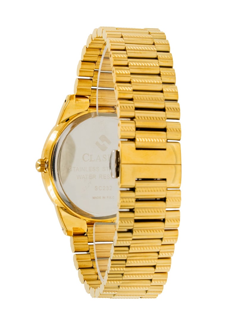 Clasico ساعة فليماستر للرجال كرونوغراف إصدار كل الذهب | حركة كواتز إليت Y121 | مقاومة للماء بقرص دائري | أحزمة من الفولاذ المقاوم للصدأ - Image 4