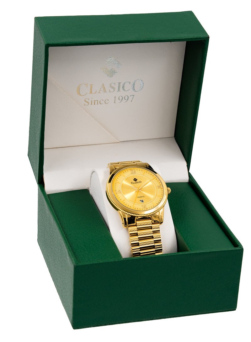 Clasico ساعة فليماستر للرجال كرونوغراف إصدار كل الذهب | حركة كواتز إليت Y121 | مقاومة للماء بقرص دائري | أحزمة من الفولاذ المقاوم للصدأ - Image 5