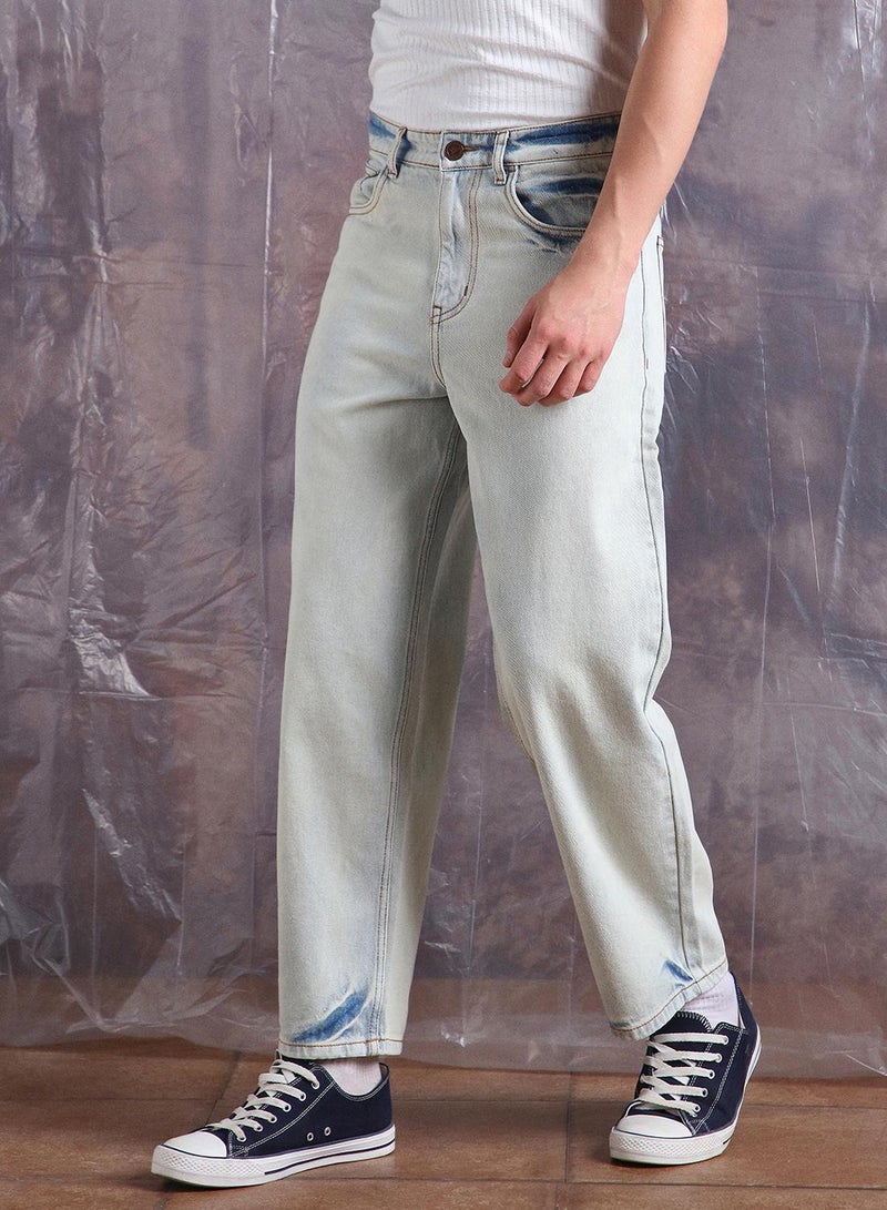 هوبرهولمي جينز رجالي أزرق قطن 1% مغسول بقصة واسعة وطول عادي - Image 3