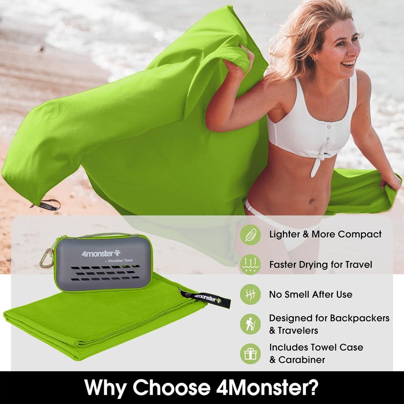 4Monster Camping Towels Super Absorbent, Fast Drying Microfiber Travel Towel, Quick Dry Ultra Soft Compact Gym Towel for Swimming Beach Hiking Yoga Travel Sports Backpack - Image 2